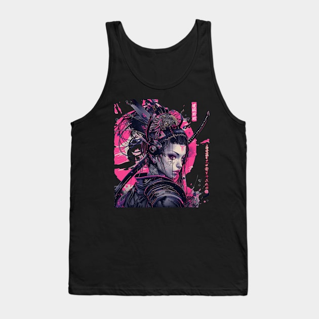 Samurai Girl Pink Asian Warrior Tank Top by Vlaa